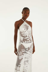 White Crochet Halter Neck Sheer Midi Dress - FARM Rio MARTINA TAPESTRY