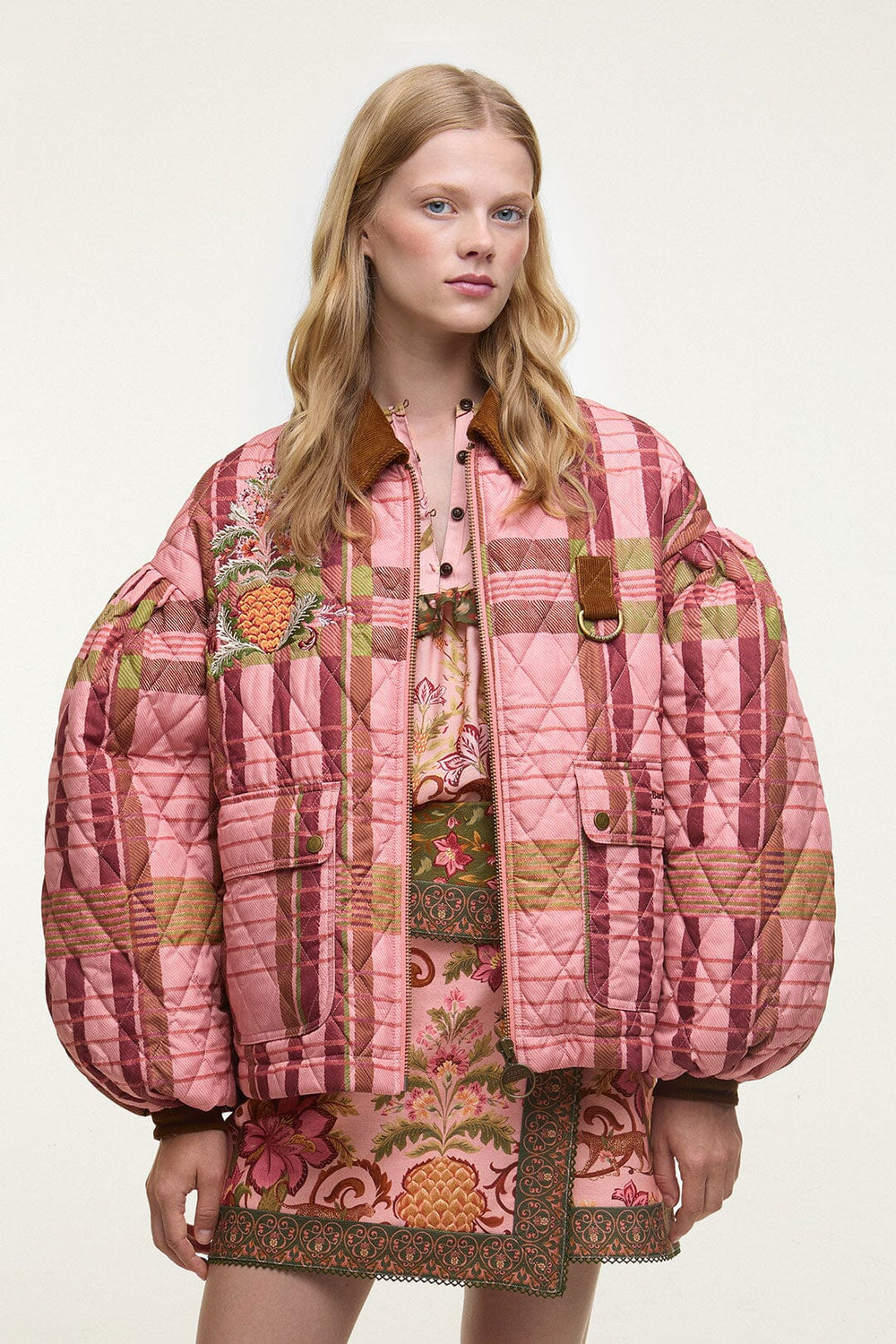 Ana-Clara Quilted Jacket - FARM Rio TARTAN PINK