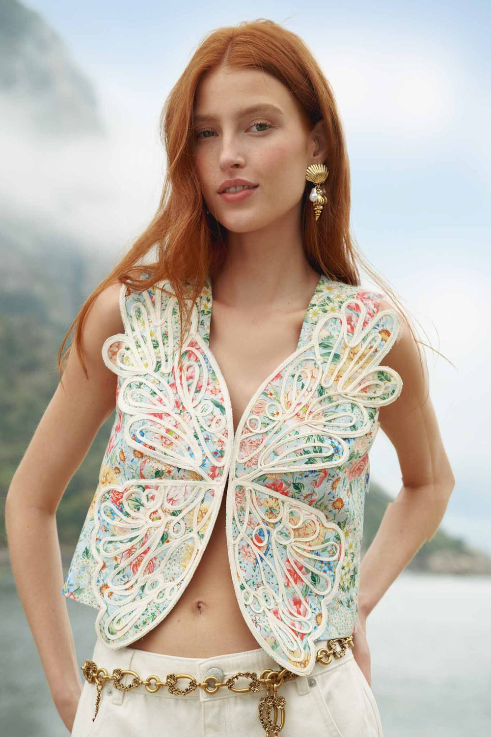 Multicolor Rendeira 3d Euroflax Premium Linen Vest - FARM Rio RENDEIRA MULTICOLOR