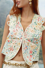 Multicolor Rendeira 3d Euroflax Premium Linen Vest - FARM Rio RENDEIRA MULTICOLOR