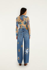 Denim Mystical Wide-Leg Pants - FARM Rio DENIM
