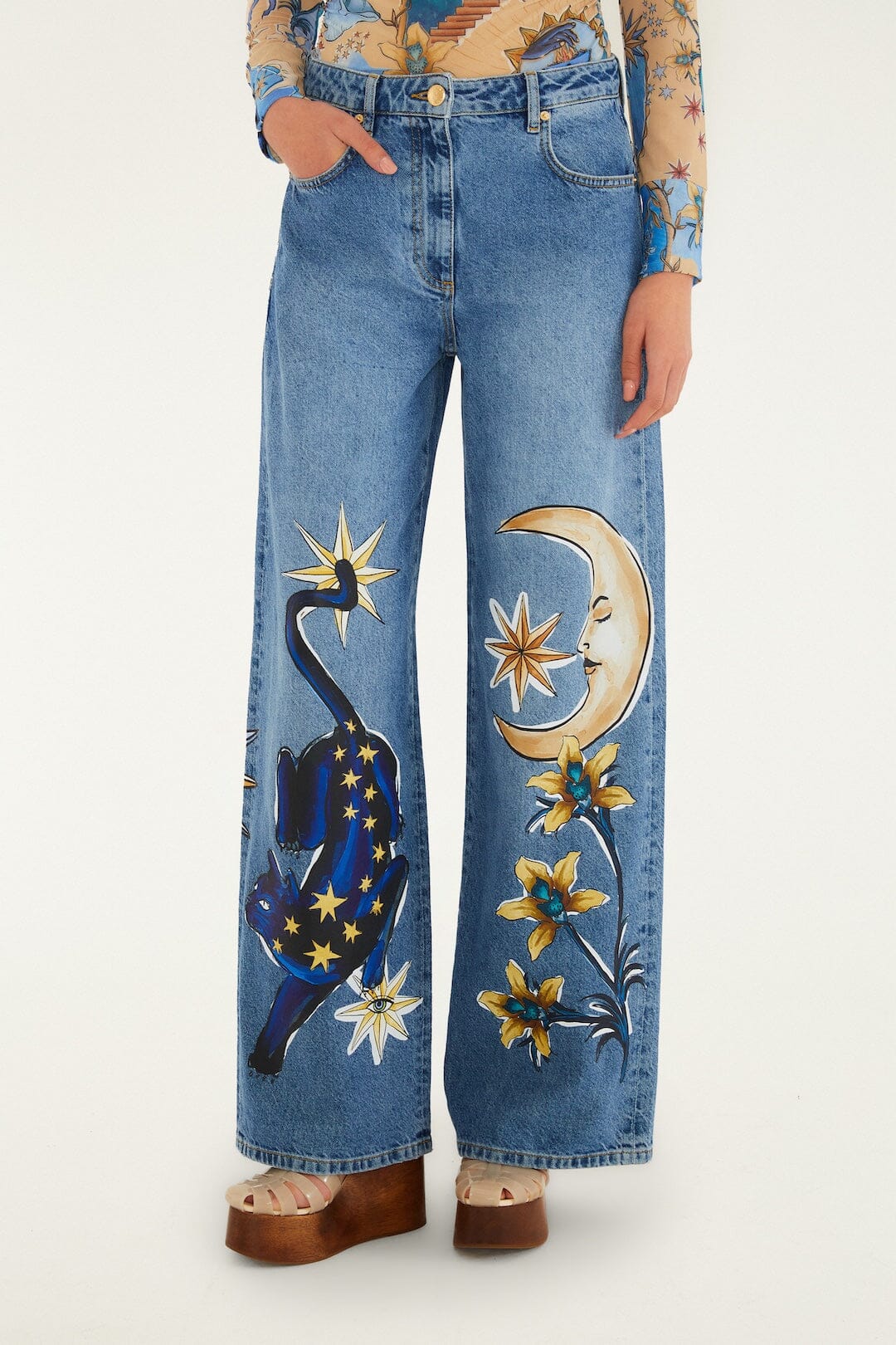 Denim Mystical Wide-Leg Pants - FARM Rio DENIM