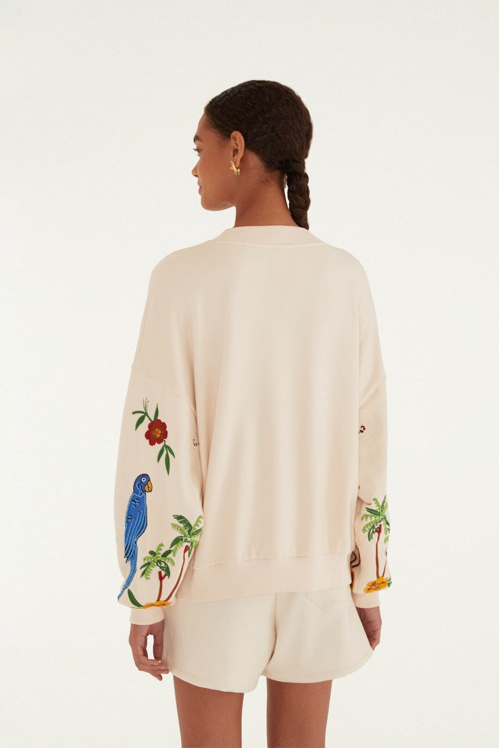 Off-White Coconut Trees Come To Rio Embroidered Sweatshirt - FARM Rio OFF-WHITE