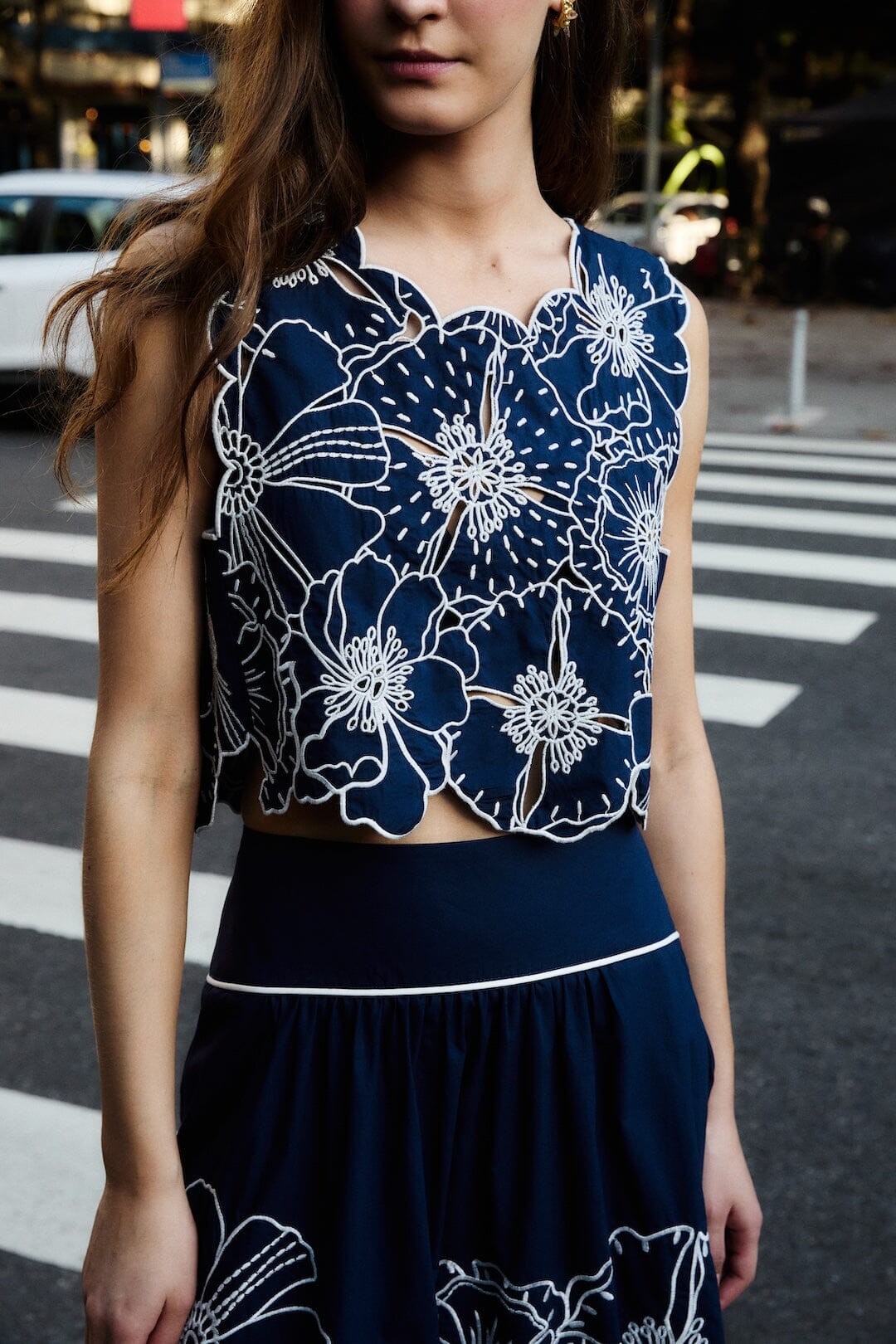 Blue Flowers Richelieu Organic Cotton Crop Top - FARM Rio BLUE
