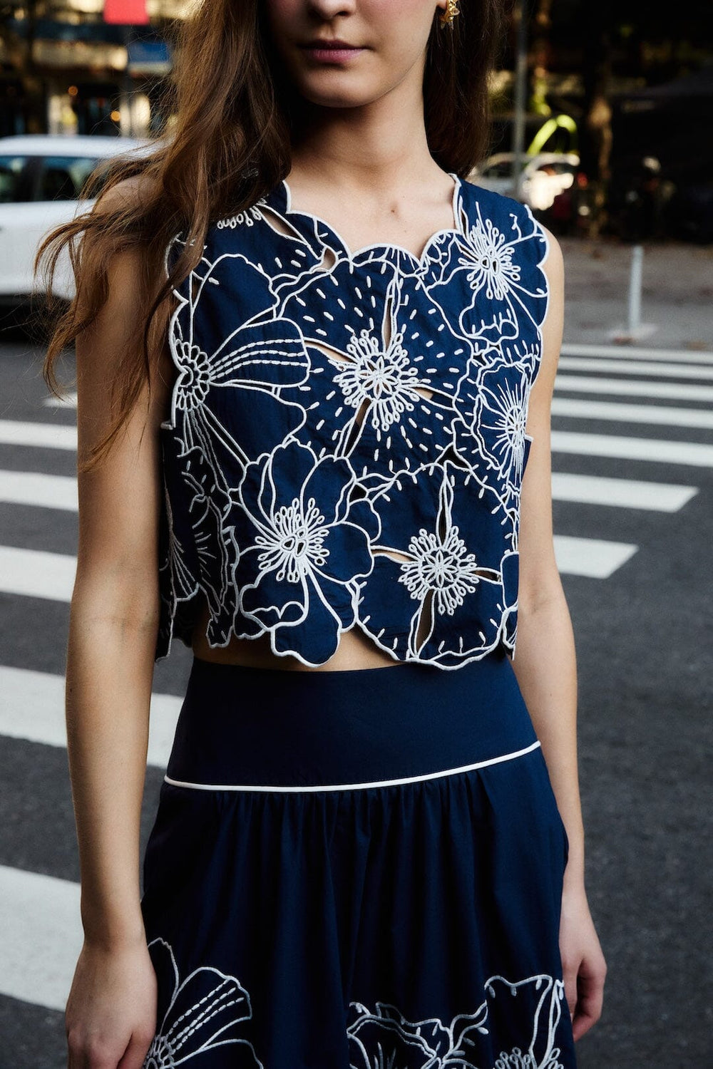 Blue Flowers Richelieu Organic Cotton Crop Top - FARM Rio BLUE