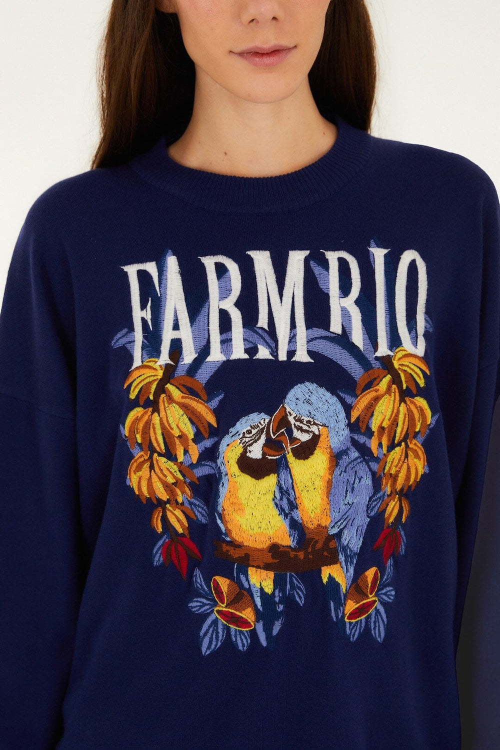 Dark Blue Love Birds Embroidered Sweater - FARM Rio BLUE