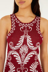 Burgundy Garden Tapestry Fringe Knit Dress - FARM Rio GARDEN TAPESTRY PINK