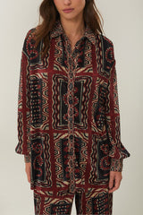Black Snake Scarves Pleated Shirt - FARM Rio SNAKE SCARVES BLACK