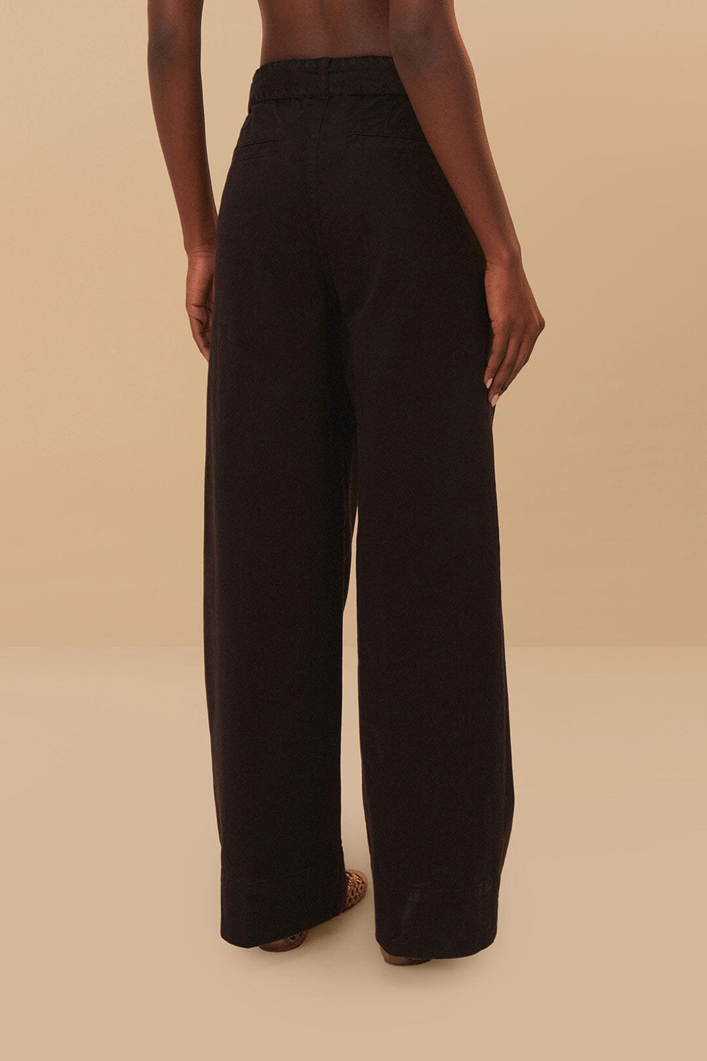 Black Twill Belted Wide Pants - FARM Rio BLACK