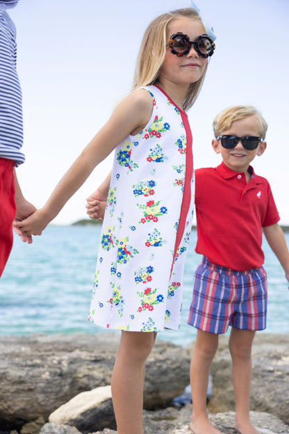 Beaufort Bonnet Daisy Dress - Biltmore Blooms (Buckhead Blue) & Richmond Red