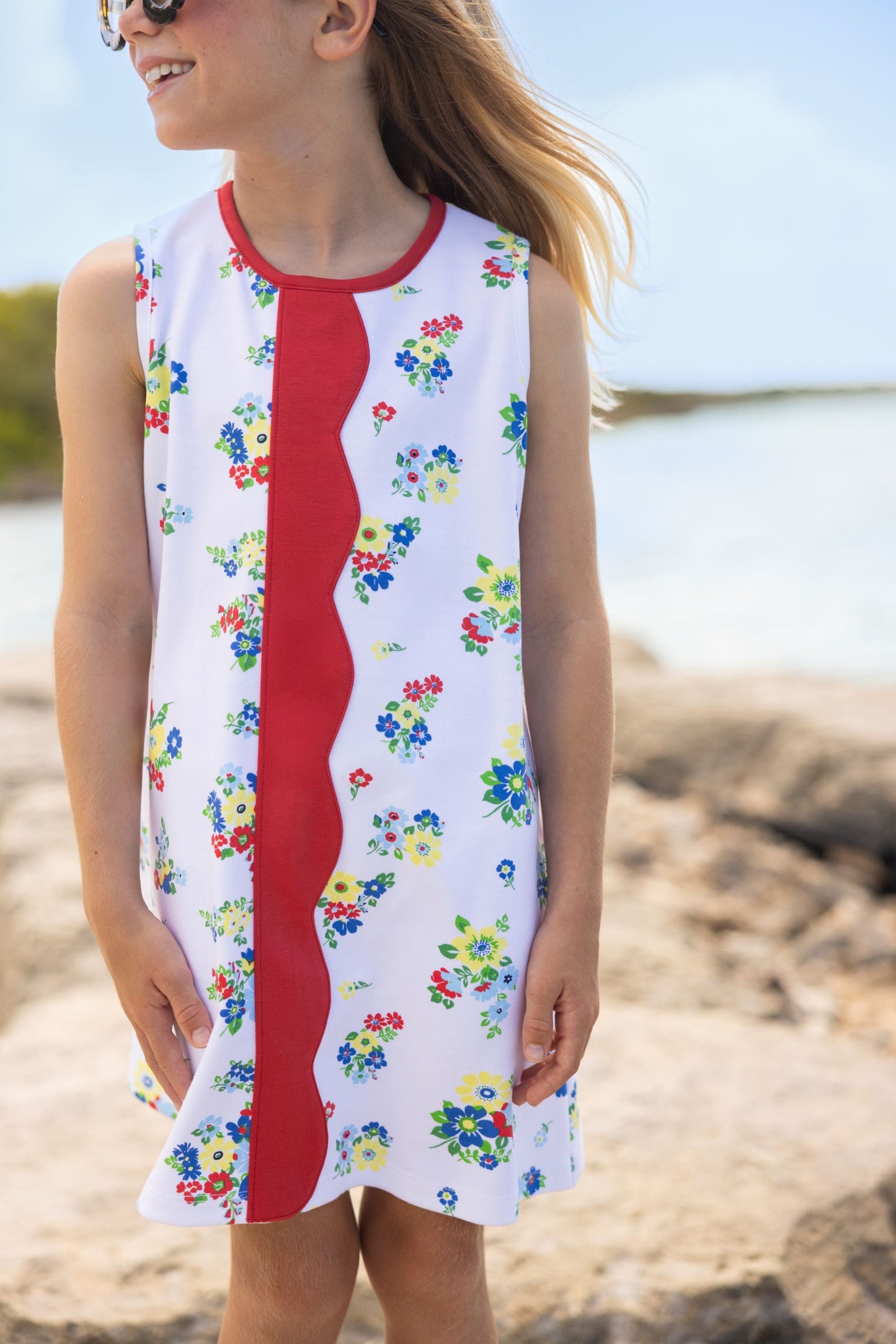 Beaufort Bonnet Daisy Dress - Biltmore Blooms (Buckhead Blue) & Richmond Red