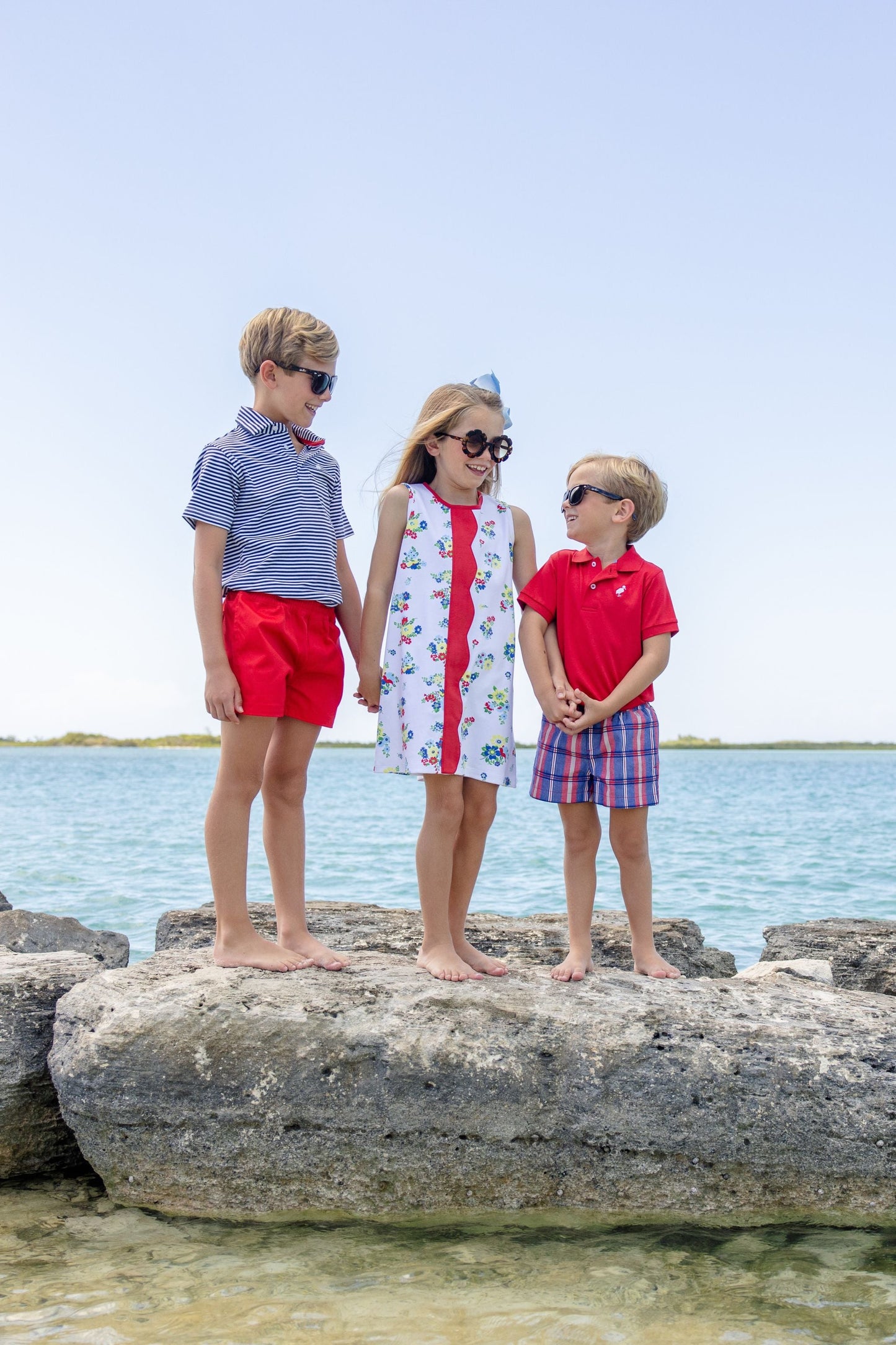 Beaufort Bonnet Daisy Dress - Biltmore Blooms (Buckhead Blue) & Richmond Red