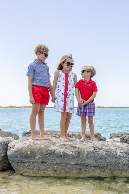 Beaufort Bonnet Daisy Dress - Biltmore Blooms (Buckhead Blue) & Richmond Red