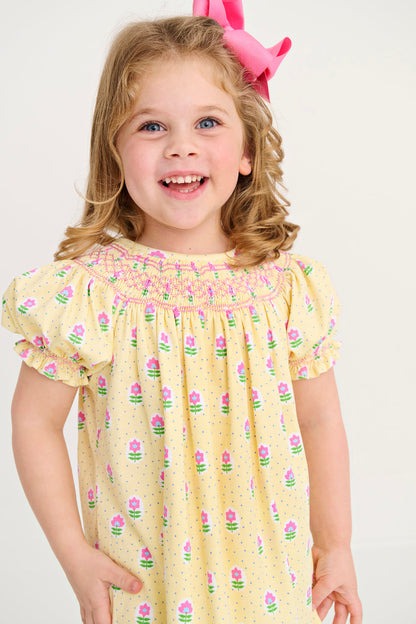 Beaufort Bonnet Sandy Smocked Dress - Fairway Floral & Winter Park Pink