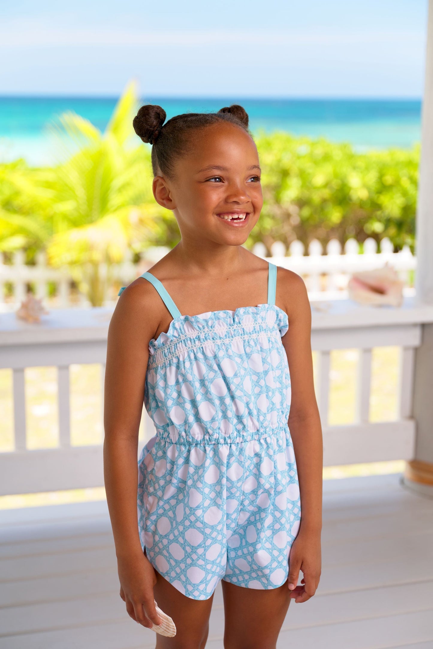 Beaufort Bonnet Rosey Romper - Catamaran Cane & Edisto Egg Blue