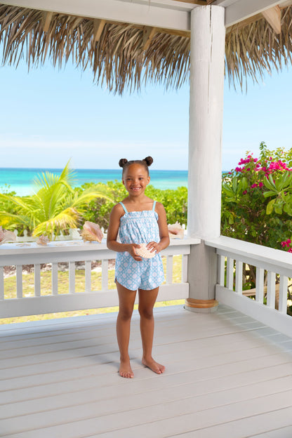Beaufort Bonnet Rosey Romper - Catamaran Cane & Edisto Egg Blue