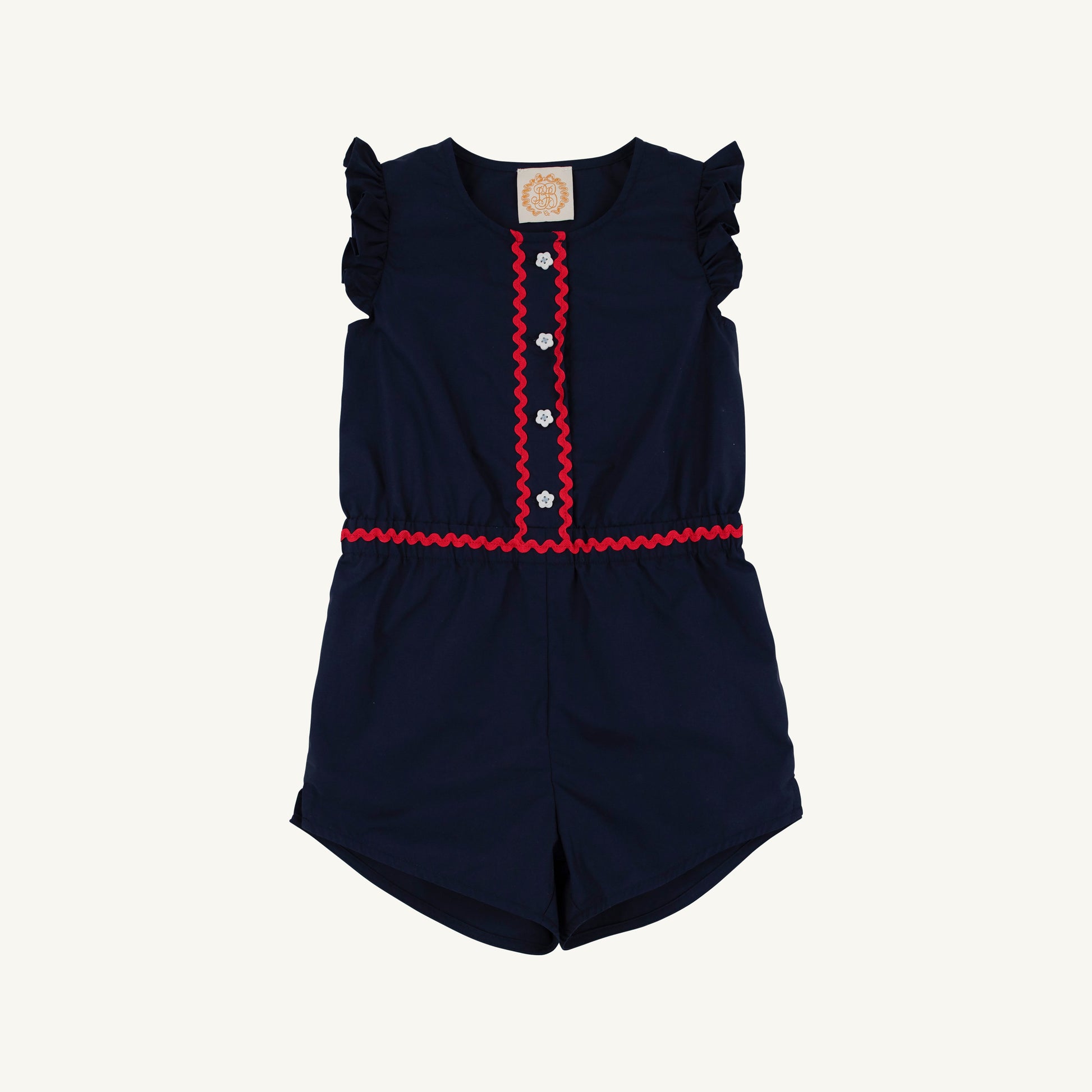 Beaufort Bonnet Marion Rose Romper - Nantucket Navy & Richmond Red