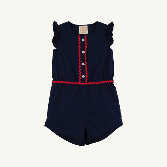 Beaufort Bonnet Marion Rose Romper - Nantucket Navy & Richmond Red