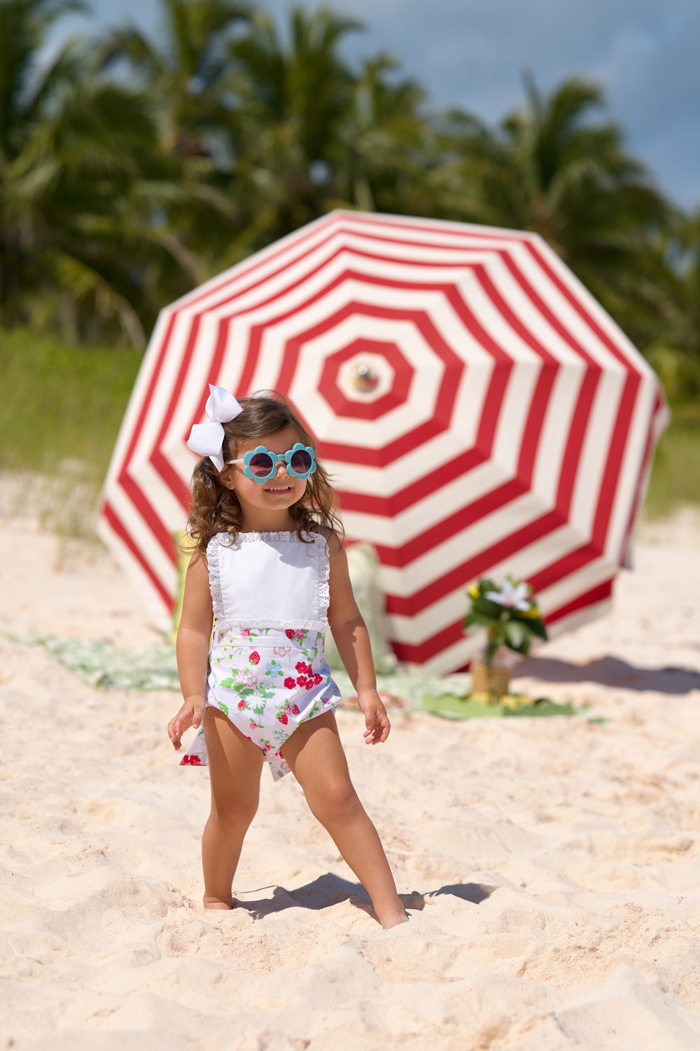 Beaufort Bonnet Sally Sunsuit - Berry Sweet & Worth Avenue White