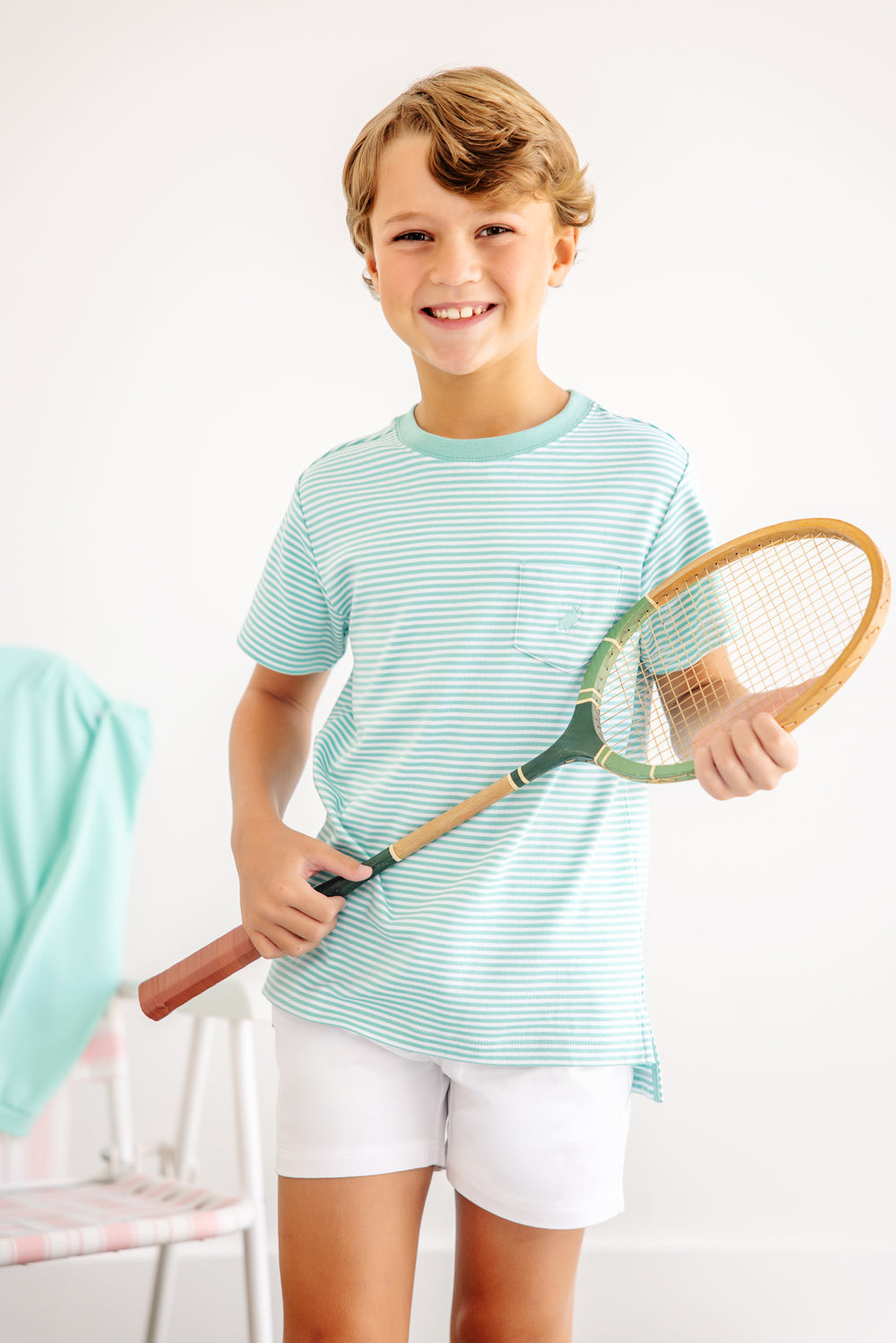 Beaufort Bonnet Carter Crewneck - Turks Teal Stripe & Turks Teal Stork