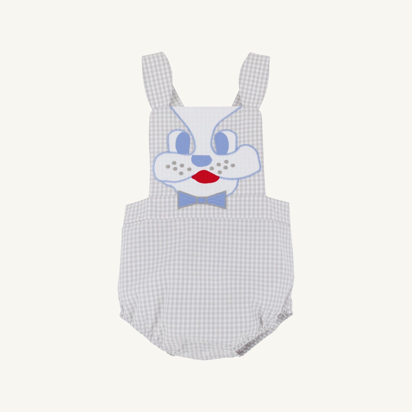 Beaufort Bonnet Sayre Sunsuit - Grantley Gray Mini Gingham & Dog Applique