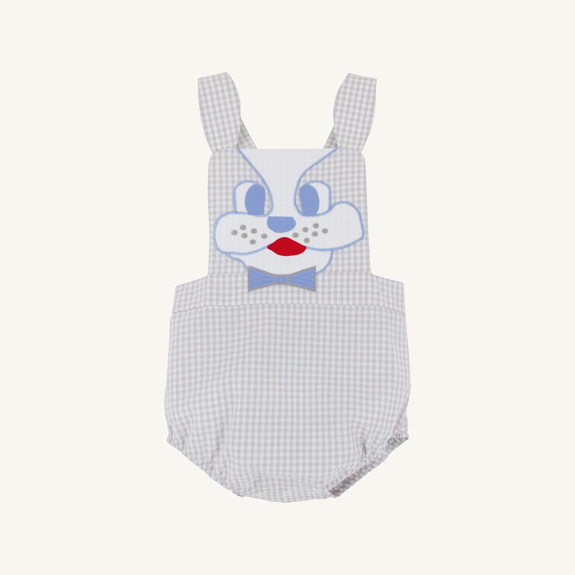 Beaufort Bonnet Sayre Sunsuit - Grantley Gray Mini Gingham & Dog Applique
