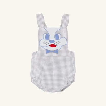 Beaufort Bonnet Sayre Sunsuit - Grantley Gray Mini Gingham & Dog Applique
