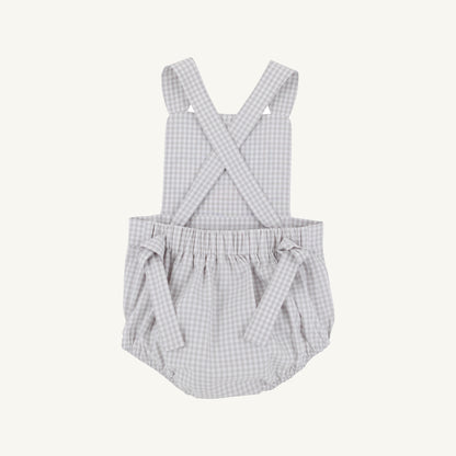 Beaufort Bonnet Sayre Sunsuit - Grantley Gray Mini Gingham & Dog Applique