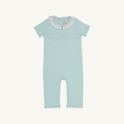 Beaufort Bonnet Short Sleeve Samuel Smocked Romper - Sea Island Seafoam