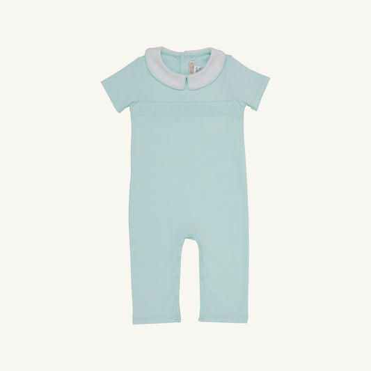 Beaufort Bonnet Short Sleeve Samuel Smocked Romper - Sea Island Seafoam