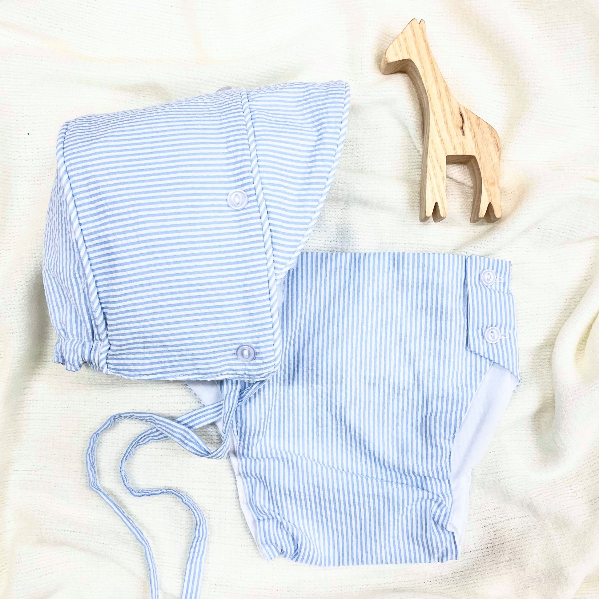Beaufort Bonnet Barringer Bonnet - Breakers Blue Seersucker | Classic Baby Boy Bonnet