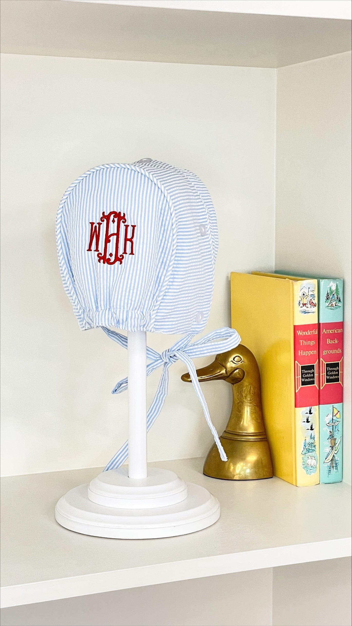 Beaufort Bonnet Barringer Bonnet - Breakers Blue Seersucker | Classic Baby Boy Bonnet
