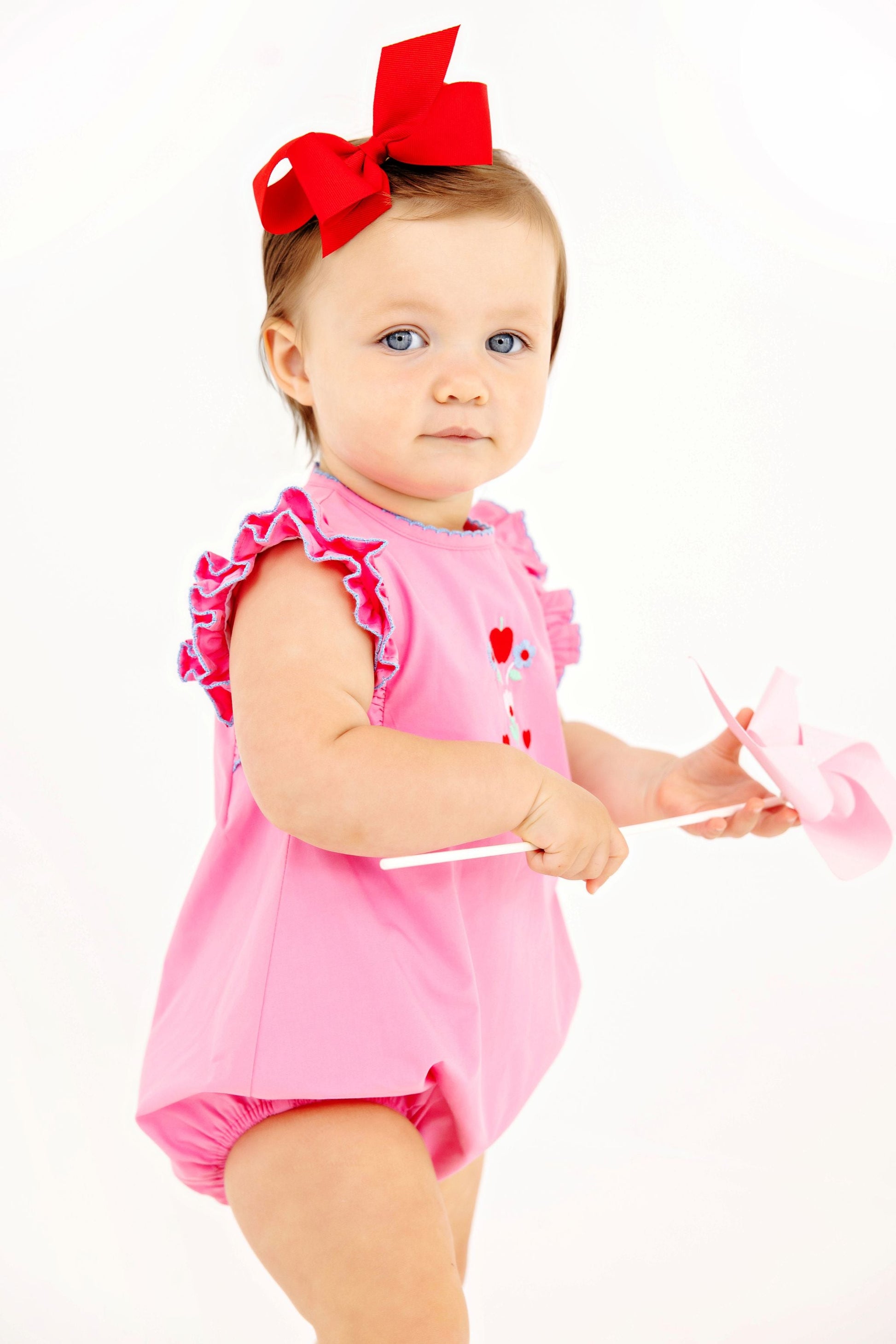 Beaufort Bonnet Ruehling Ruffle Bubble - Hamptons Hot Pink with Flowers