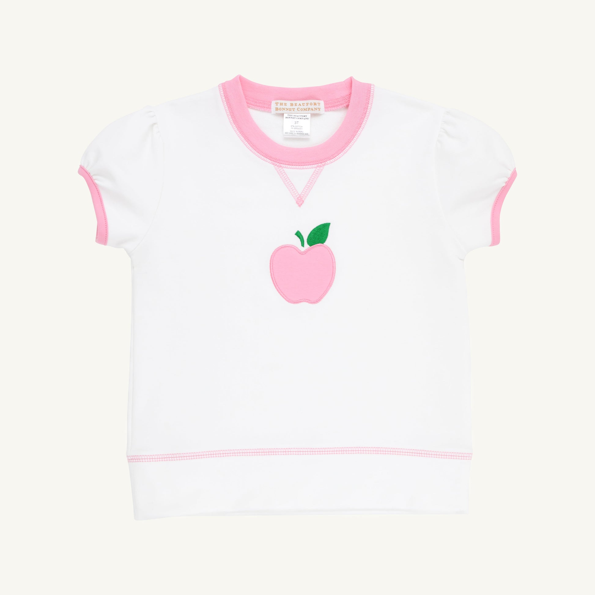 Beaufort Bonnet Short Sleeve Cassidy Comfy Crewneck - White & Pink & Apple
