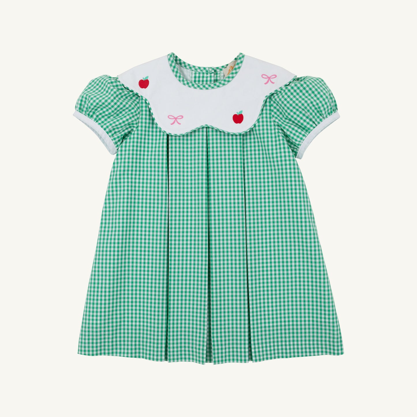 Beaufort Bonnet Frenchy Frock - Green Gingham with Apple & Bow Embroidery