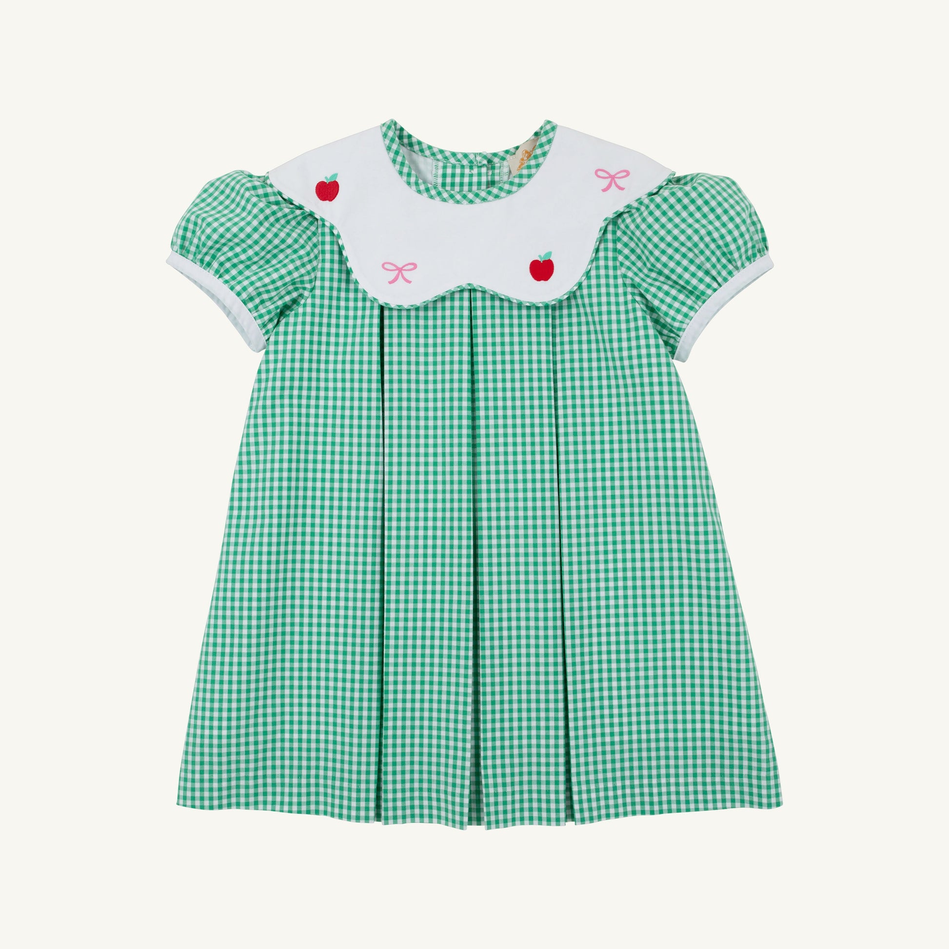 Beaufort Bonnet Frenchy Frock - Green Gingham with Apple & Bow Embroidery