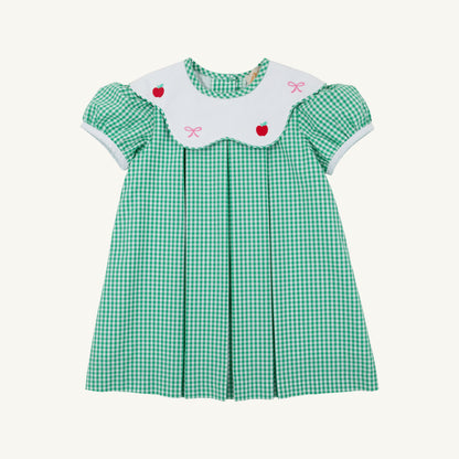Beaufort Bonnet Frenchy Frock - Green Gingham with Apple & Bow Embroidery