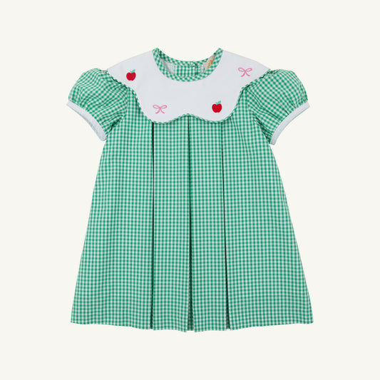 Beaufort Bonnet Frenchy Frock - Green Gingham with Apple & Bow Embroidery