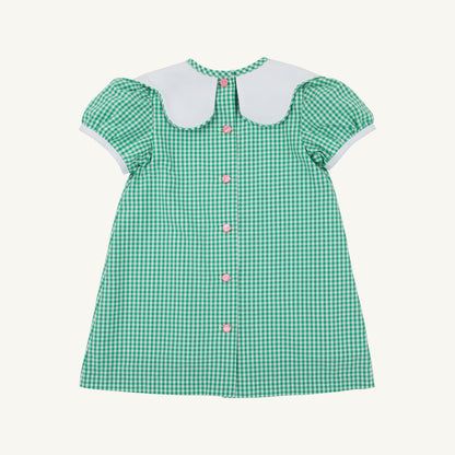 Beaufort Bonnet Frenchy Frock - Green Gingham with Apple & Bow Embroidery