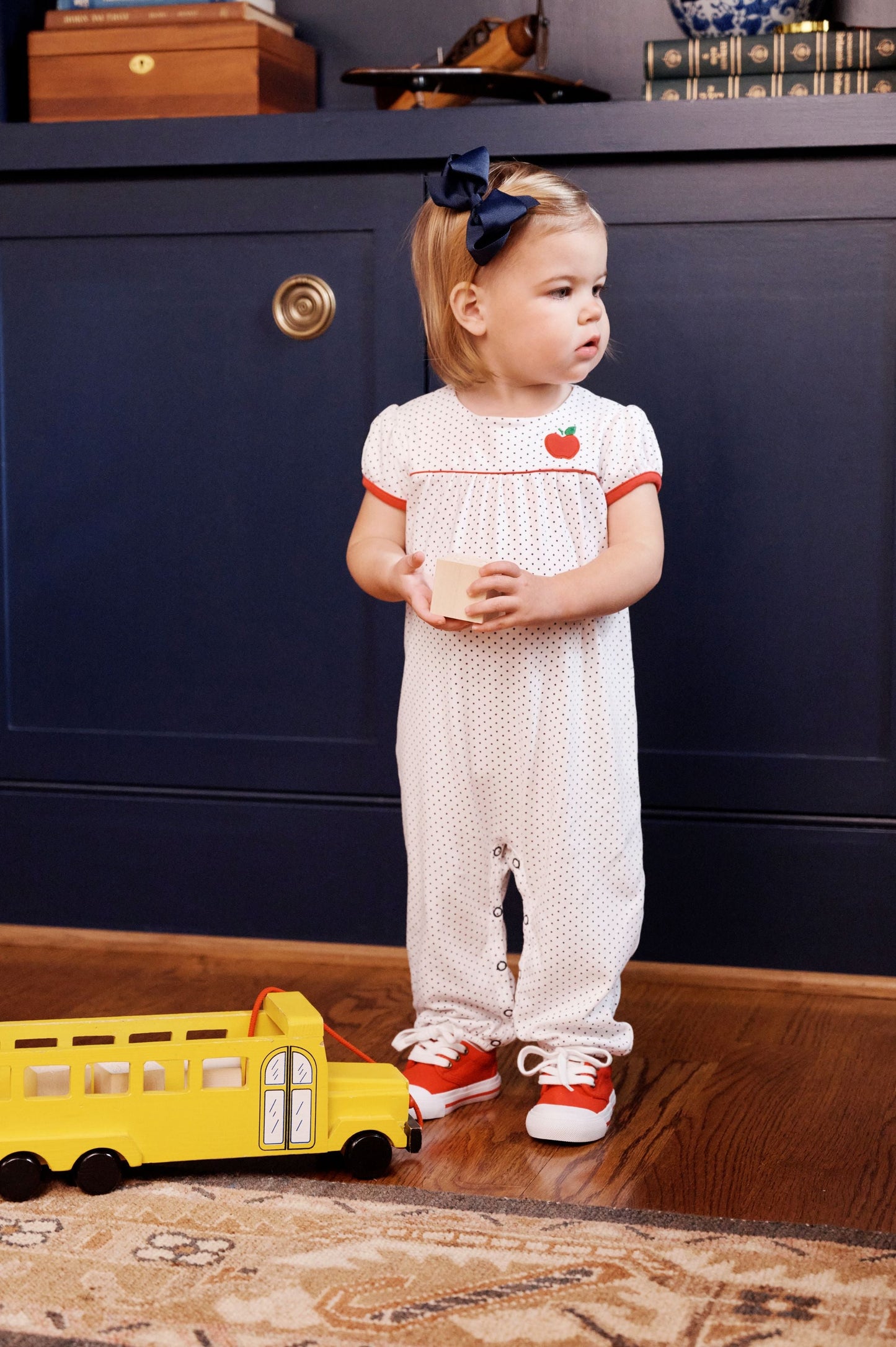 Beaufort Bonnet Penny's Playsuit - Nantucket Navy Microdot with Red & Apple