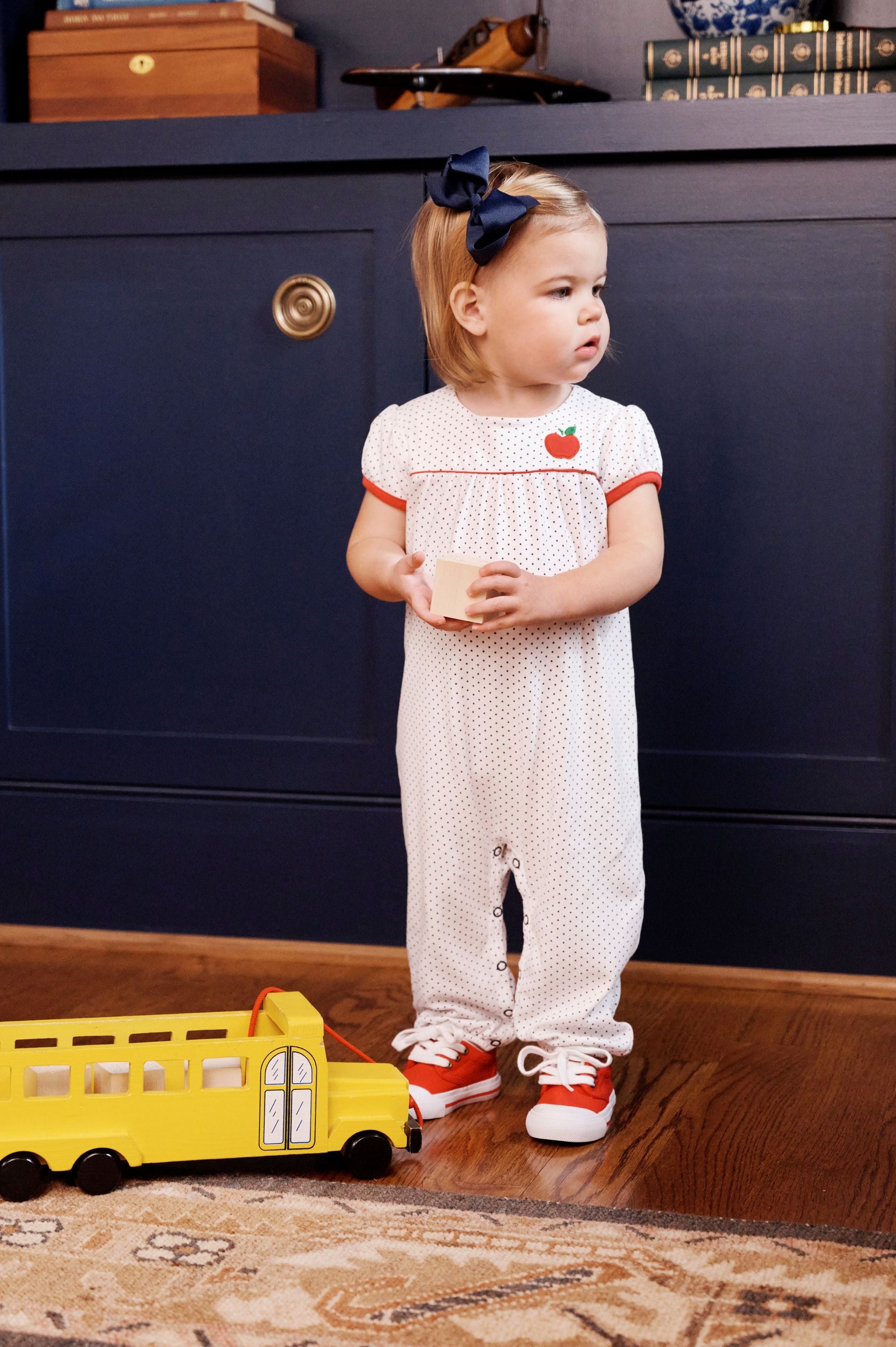 Beaufort Bonnet Penny's Playsuit - Nantucket Navy Microdot with Red & Apple