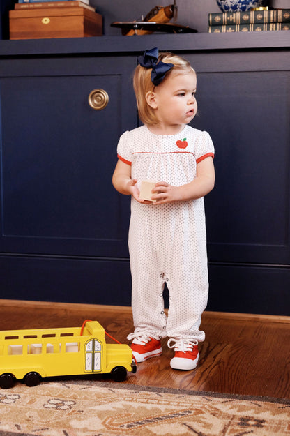 Beaufort Bonnet Penny's Playsuit - Nantucket Navy Microdot with Red & Apple
