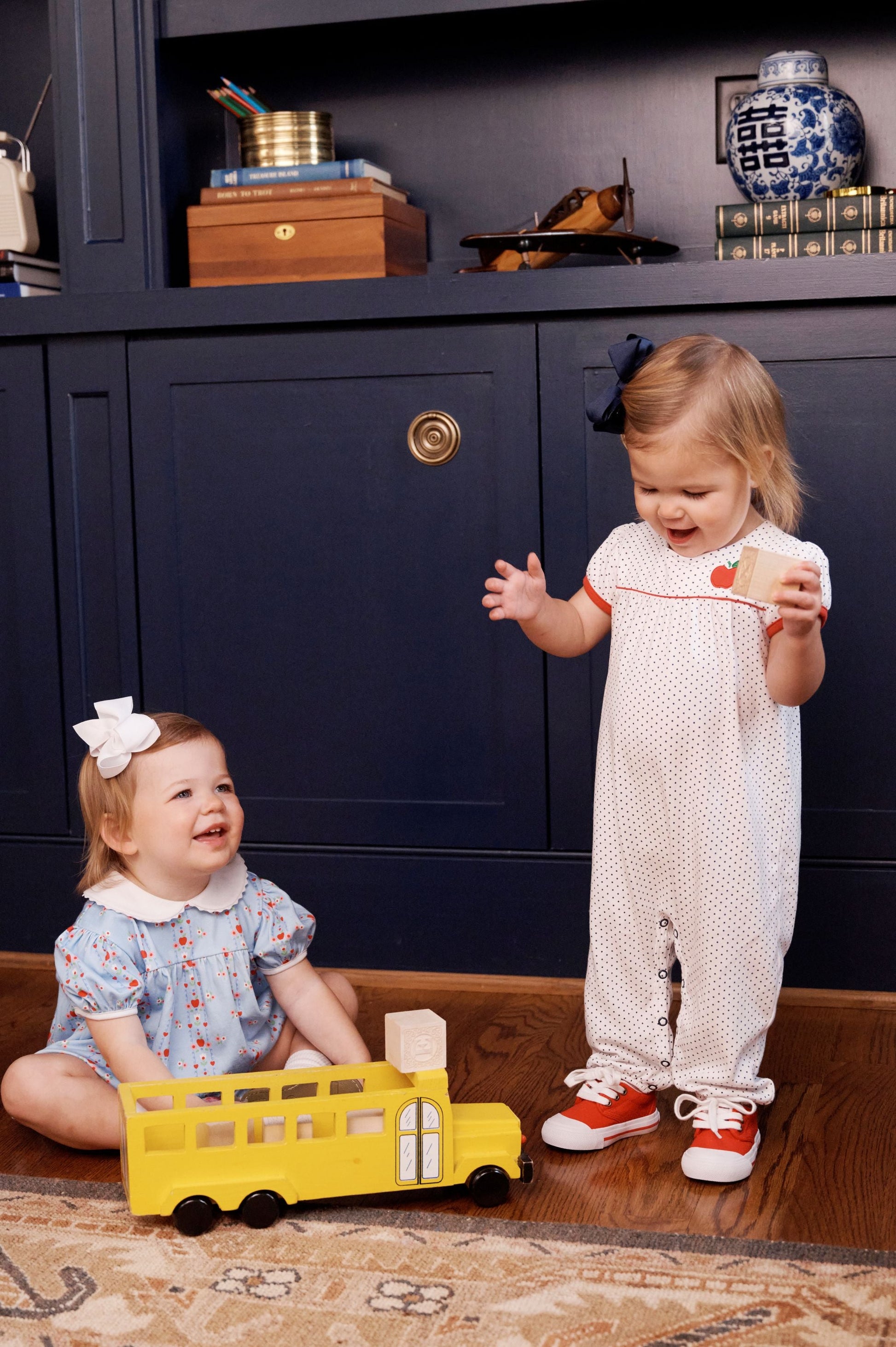 Beaufort Bonnet Penny's Playsuit - Nantucket Navy Microdot with Red & Apple