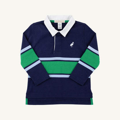 Beaufort Bonnet Rollin's Rugby Shirt - Nantucket Navy & Blue & Green Stripe