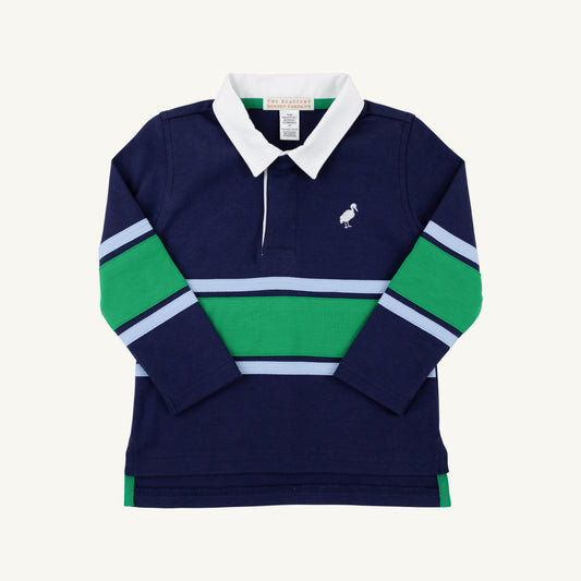 Beaufort Bonnet Rollin's Rugby Shirt - Nantucket Navy & Blue & Green Stripe