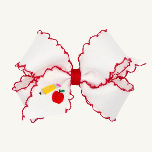 Beaufort Bonnet Wee Ones Hair Bow - Patriotic Embroidery & Moonstitch Edge