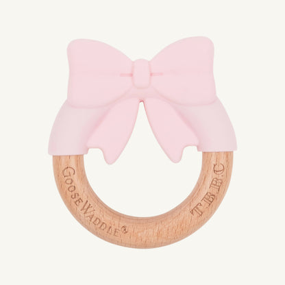 Beaufort Bonnet Bow Wooden & Silicone Teether - Palm Beach Pink