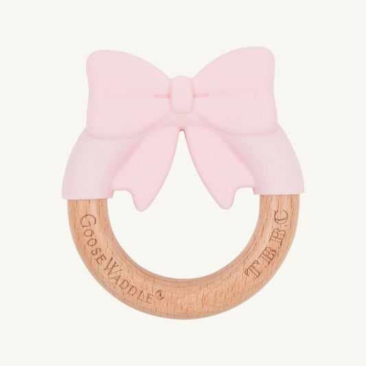 Beaufort Bonnet Bow Wooden & Silicone Teether - Palm Beach Pink