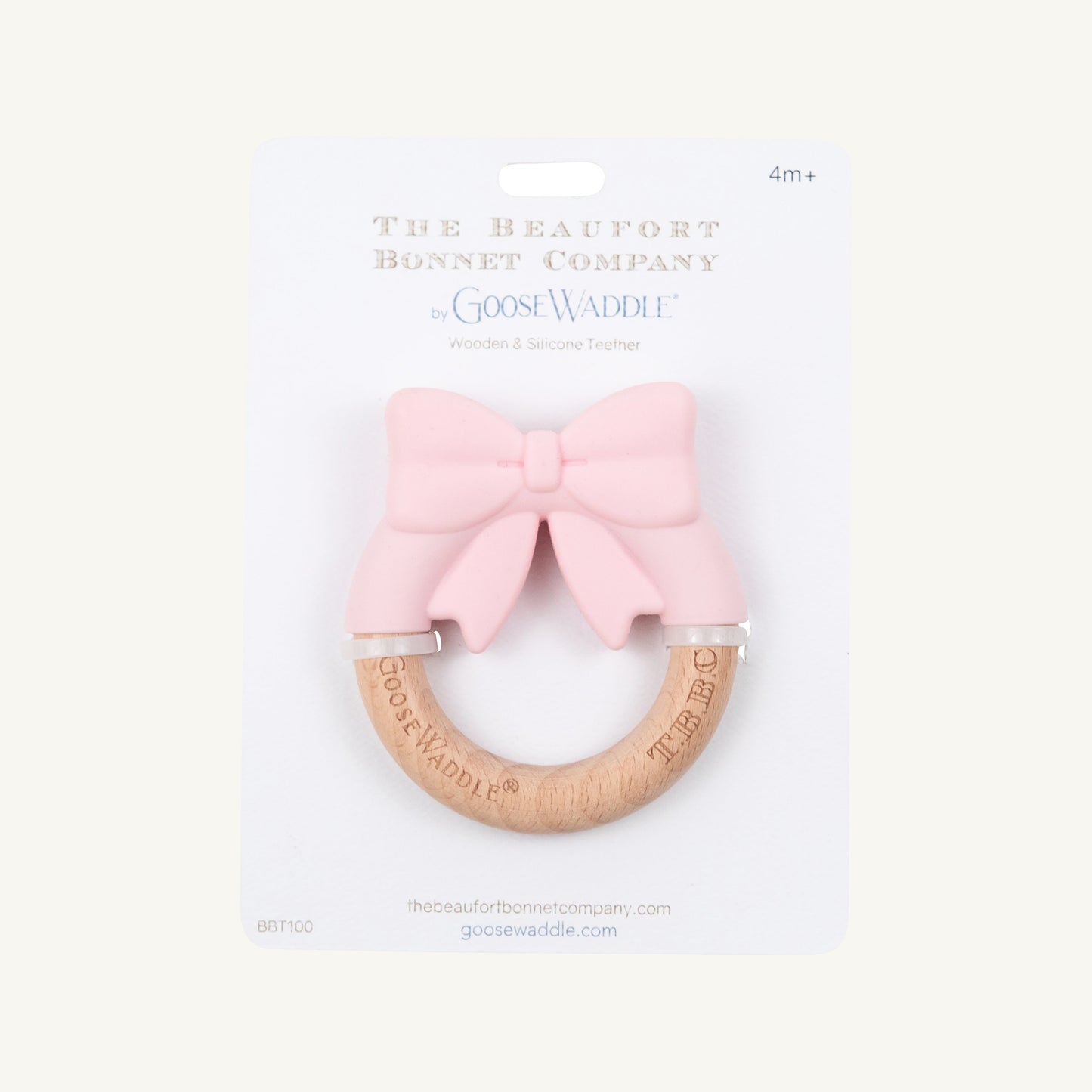 Beaufort Bonnet Bow Wooden & Silicone Teether - Palm Beach Pink