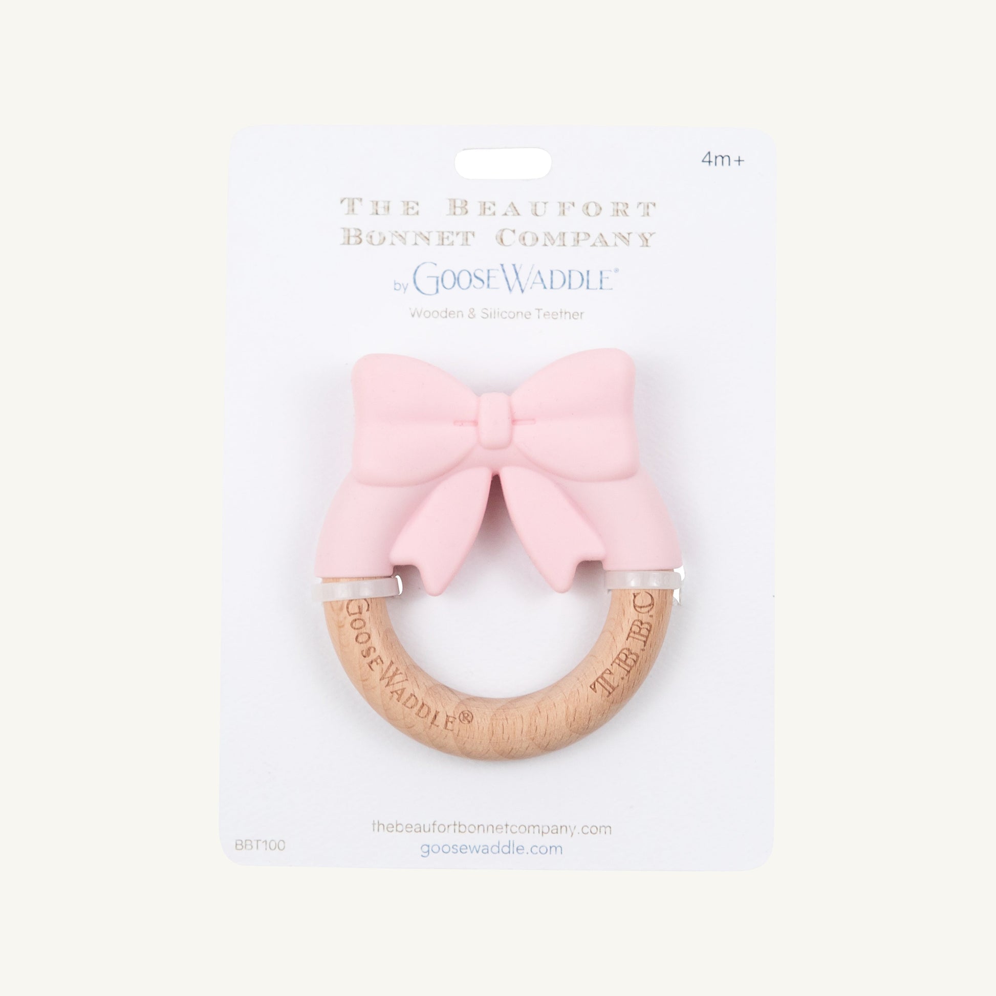 Beaufort Bonnet Bow Wooden & Silicone Teether - Palm Beach Pink